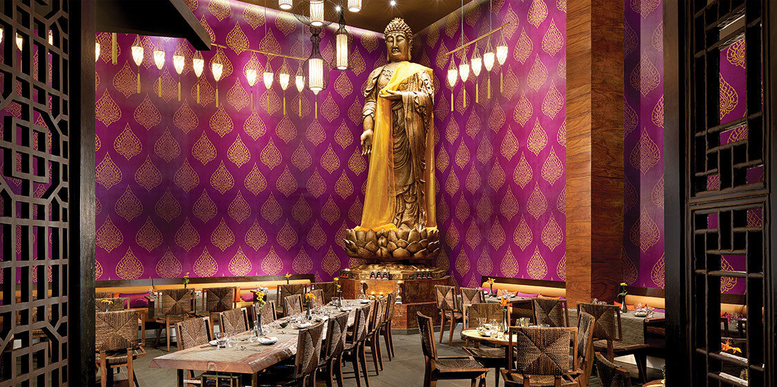 Azul Fives — Asian restaurant interior with Buddha statue